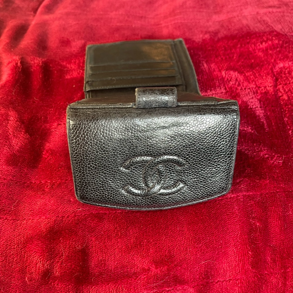 Chanel Black Caviar Leather Double Compact Wallet Vintage Gorgeous Condition - Picture 12 of 15